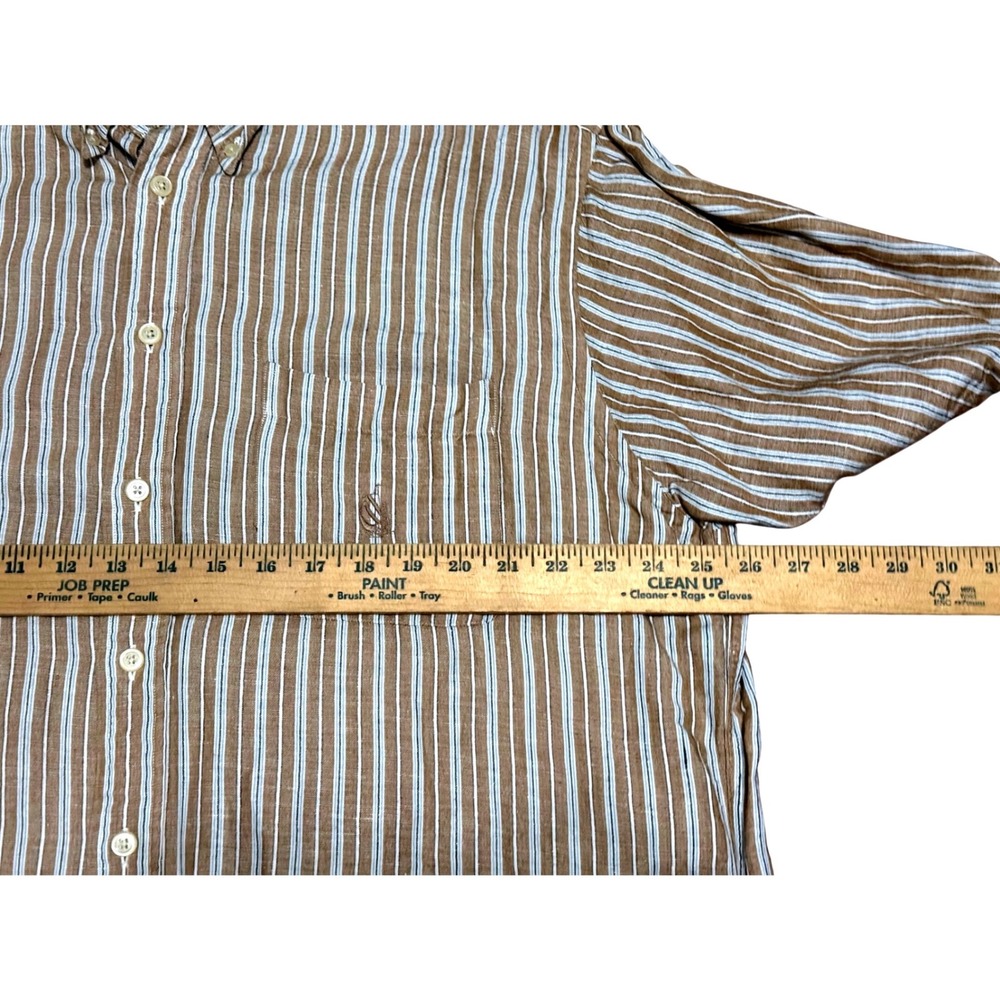 Nautica Mens XL‎ Brown White Striped Linen Blend Short Sleeve Button Down Shirt - Picture 6 of 8